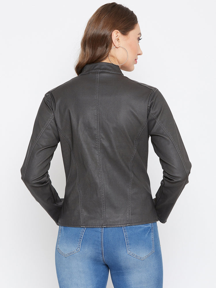 JUMP USA Women Black Solid Casual Leather Jacket - JUMP USA