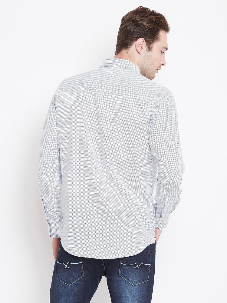 Men White Printed Casual Relaxed Fit Shirts - JUMP USA