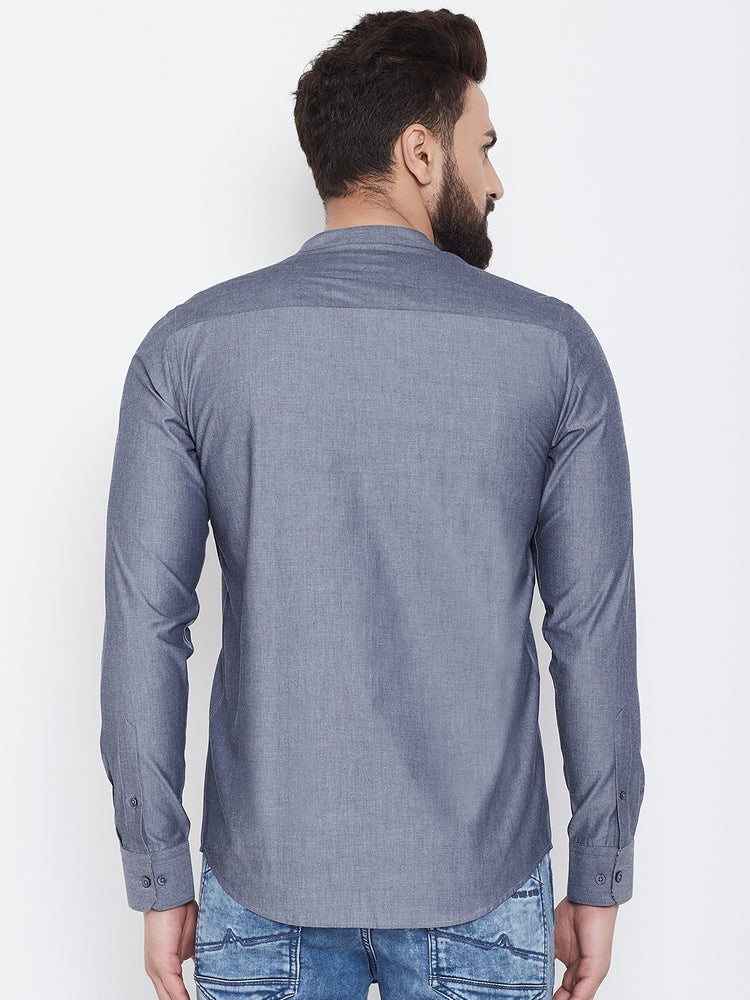 JUMP USA Men Dark Grey Solid Cotton Casual Shirts - JUMP USA