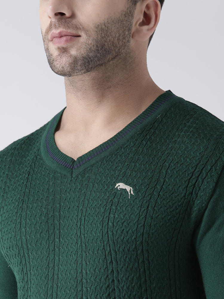 Men Green self Design Pullover - JUMP USA