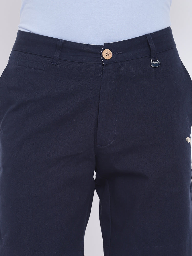 Men Casual Printed Navy Blue Chinos Shorts - JUMP USA