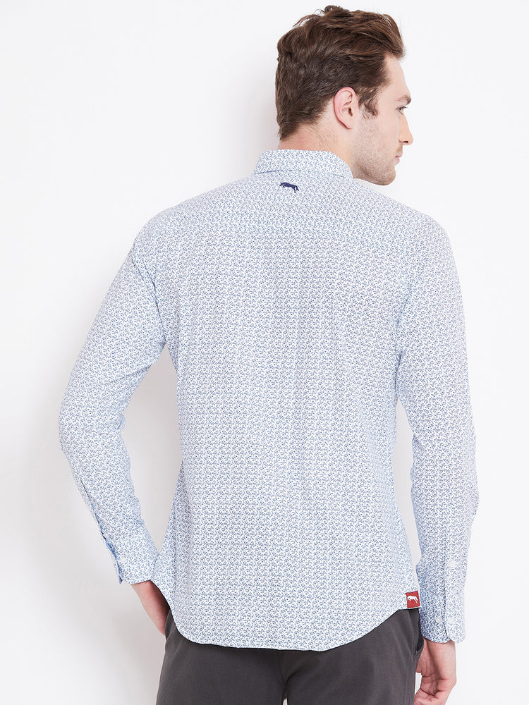 Men White Printed Casual Slim Fit Shirts - JUMP USA