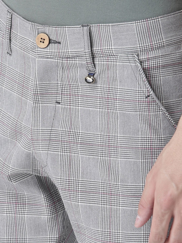 Men Grey Melange Slim Fit Checked Chinos - JUMP USA