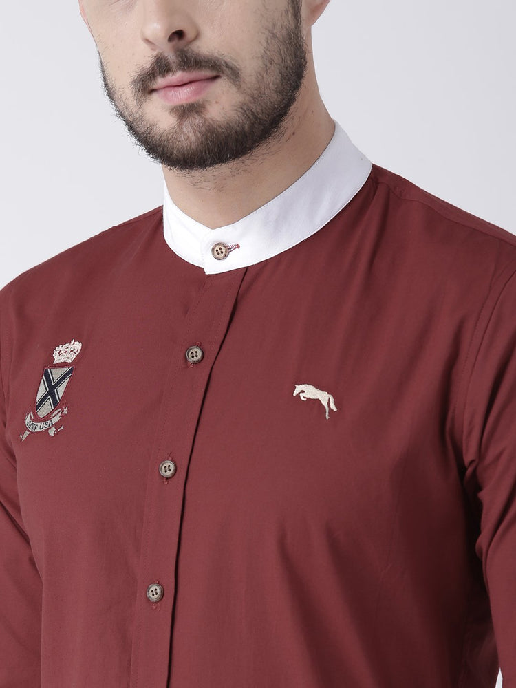 Men Red Solid Cotton Slim Fit Shirt - JUMP USA