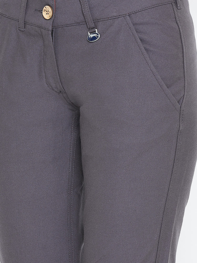 Women Grey Solid Skinny Fit Chinos Trousers - JUMP USA