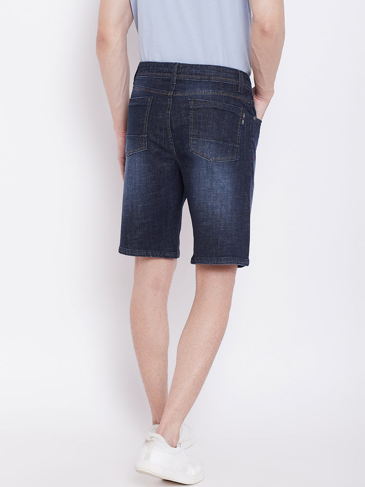 JUMP USA Men Blue Washed Solid Regular Fit Denim Shorts - JUMP USA