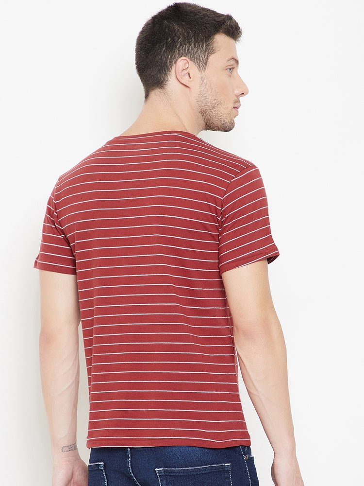 JUMP USA Men Red Striped V-neck T-shirt - JUMP USA