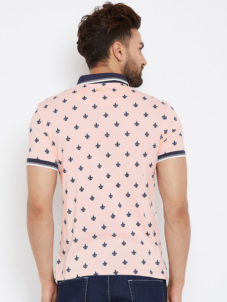JUMP USA Men Pink Printed Polo Collar T-Shirt - JUMP USA