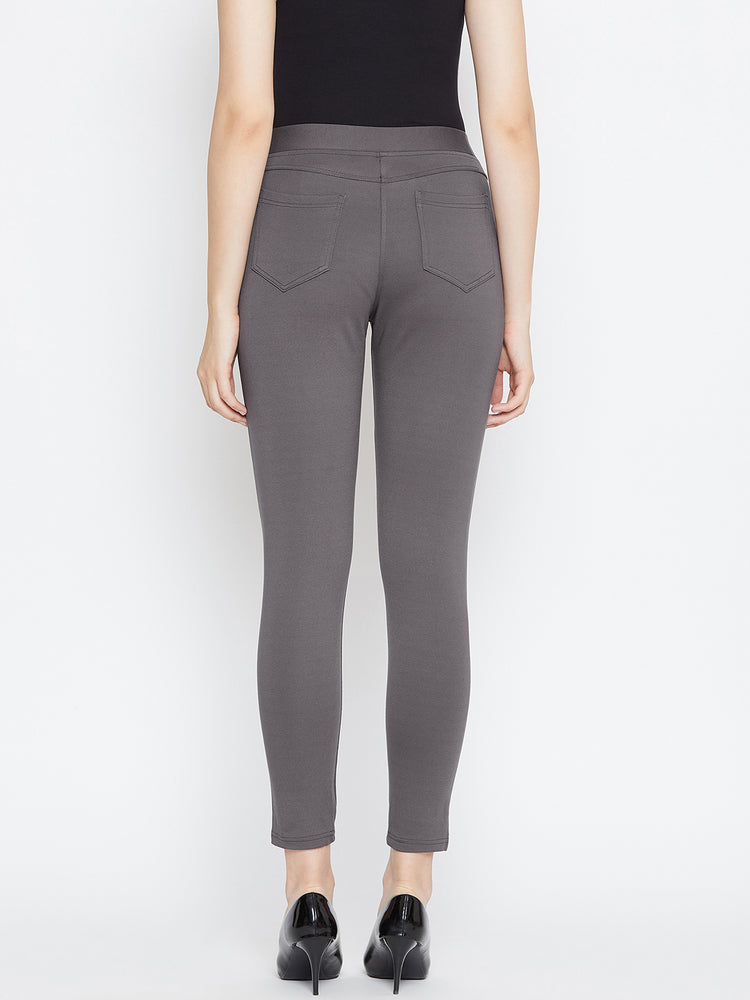 JUMP USA Women Grey Solid Casual Skinny fit Trousers - JUMP USA