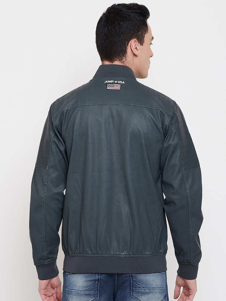 JUMP USA Men Olive Solid Casual Biker Jacket - JUMP USA