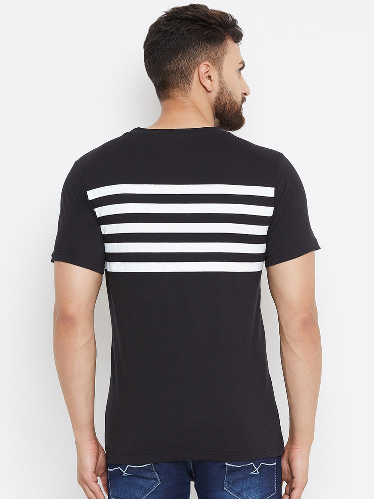 Men Black Striped Round Neck T-shirt - JUMP USA