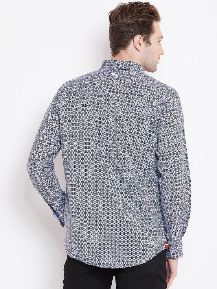 Men White Printed Casual Relaxed Fit Shirts - JUMP USA