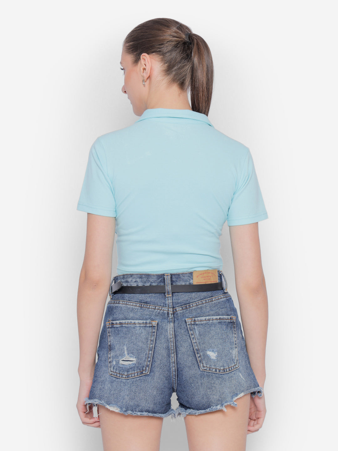 JUMP USA Pure Cotton Short Sleeve Polo Crop Top