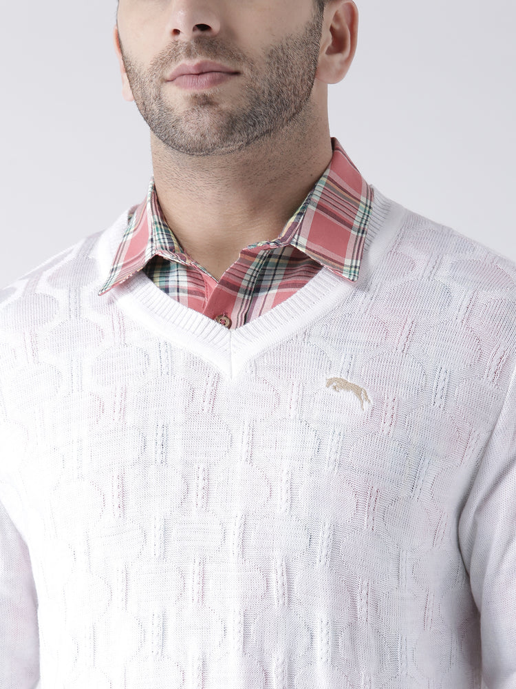 Men White self Design Pullover - JUMP USA