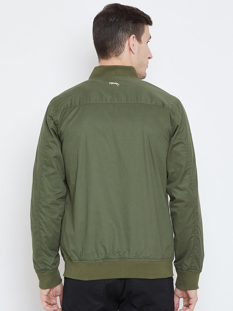 Men Casual Olive Bomber Jacket - JUMP USA
