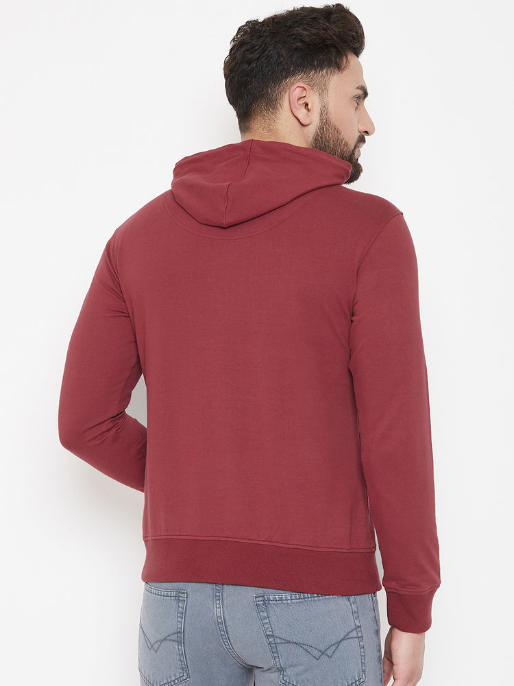 JUMP USA Men Red Self Design Hooded Pullover Sweatshirt - JUMP USA