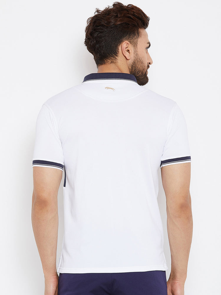 JUMP USA Men Solid White Polo T-shirts - JUMP USA