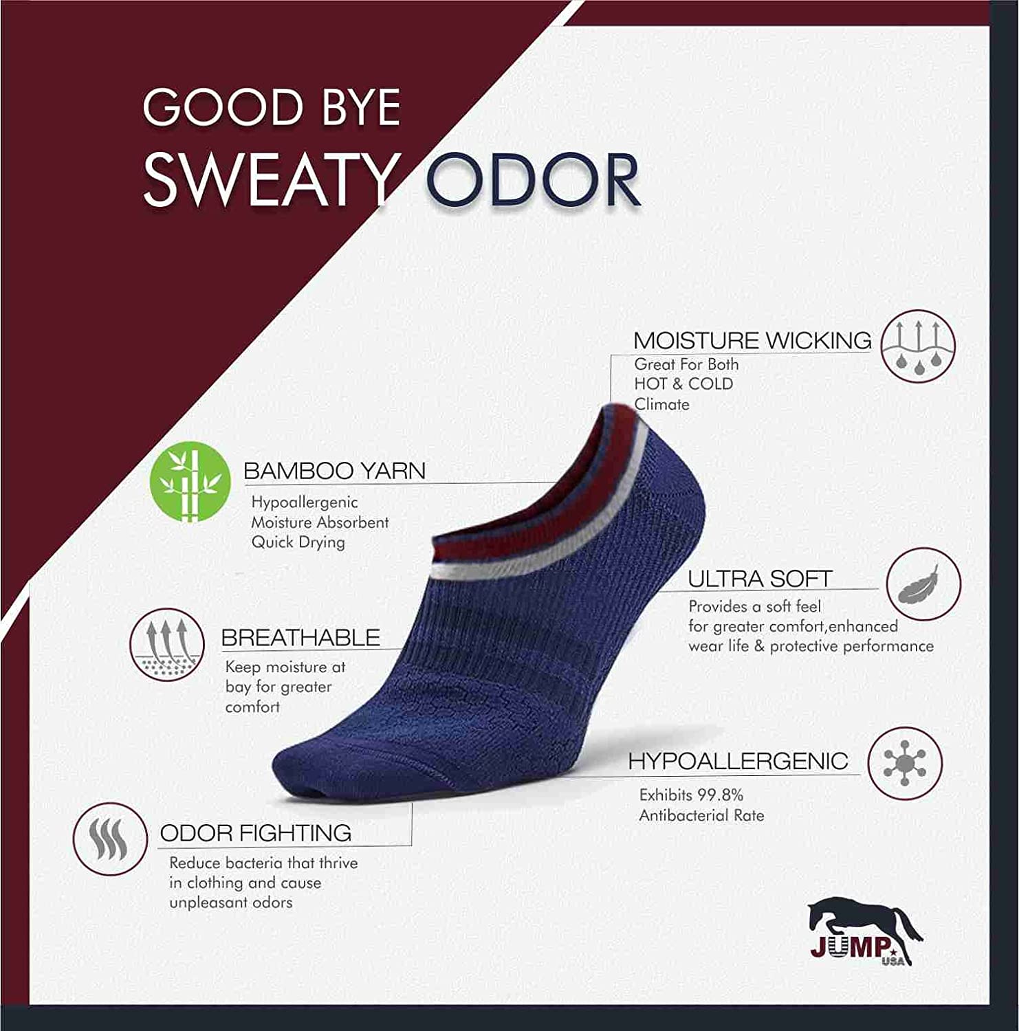 JUMP USA Men's Pack of 3 Bamboo Cotton Loafer Socks with Anti-Slip Silicon | Men's Casual Socks for Everyday Wear - Sweat Proof, Quick Dry, Padded for Extra Comfort