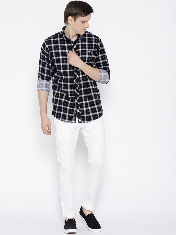 Men Black Regular Fit Checked Casual Shirt - JUMP USA