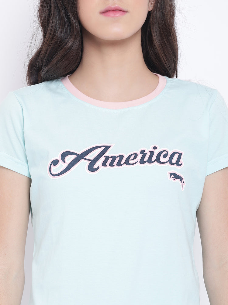 Women Blue Casual T-shirt - JUMP USA