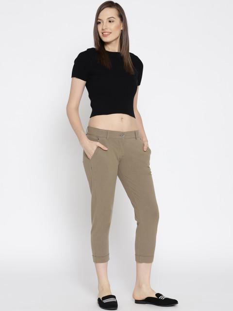 Women Solid Cropped Chinos - JUMP USA