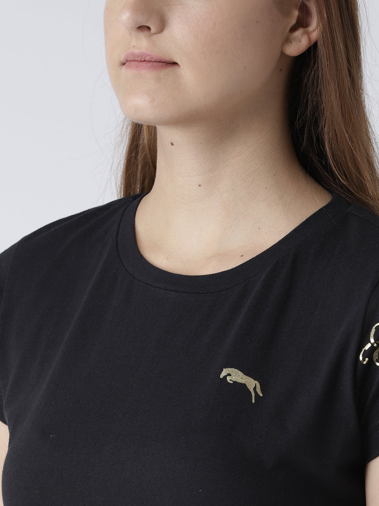 Women Solid Black T-Shirt - JUMP USA