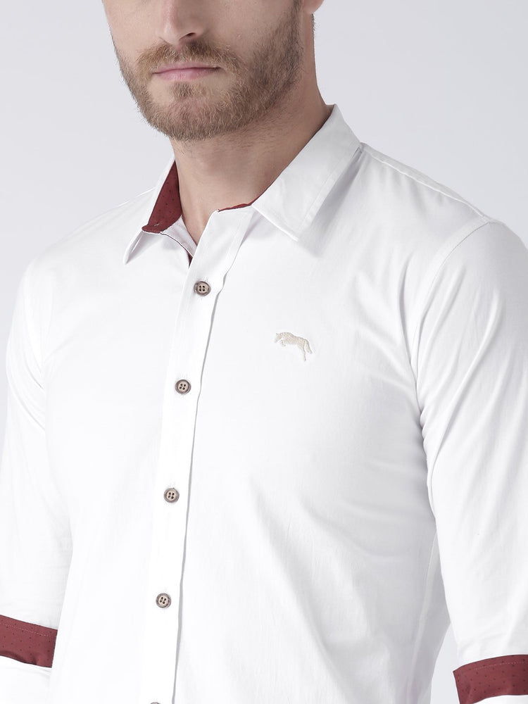 Men White Solid Cotton Regular Fit Shirt - JUMP USA