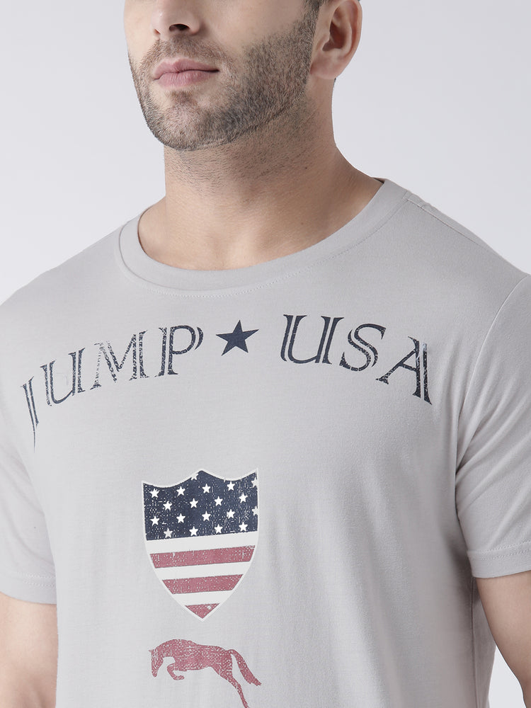Men Casual Printed Grey T-shirt - JUMP USA