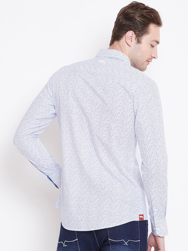Men White Printed Casual Slim Fit Shirts - JUMP USA