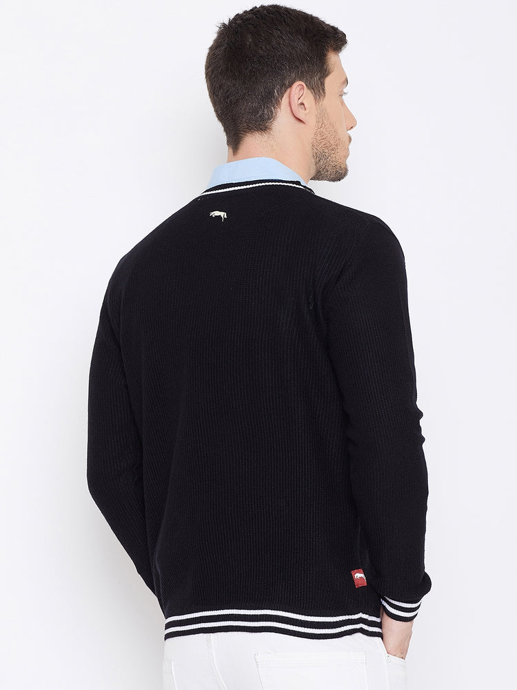 JUMP USA Men Black Self Design Pullover - JUMP USA