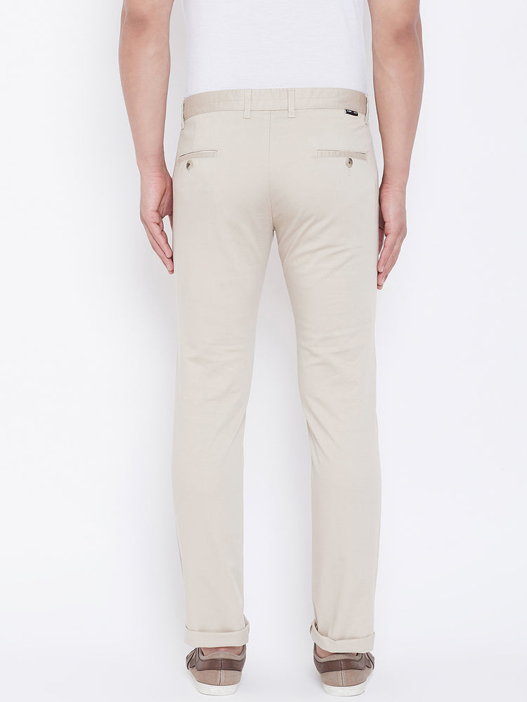JUMP USA Men Cream Regular Fit Solid Trousers - JUMP USA