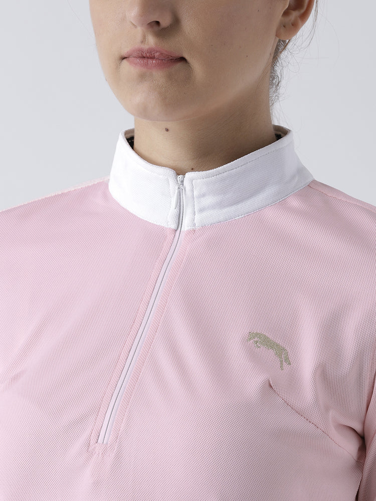 Women Solid Pink Polo T-Shirt - JUMP USA