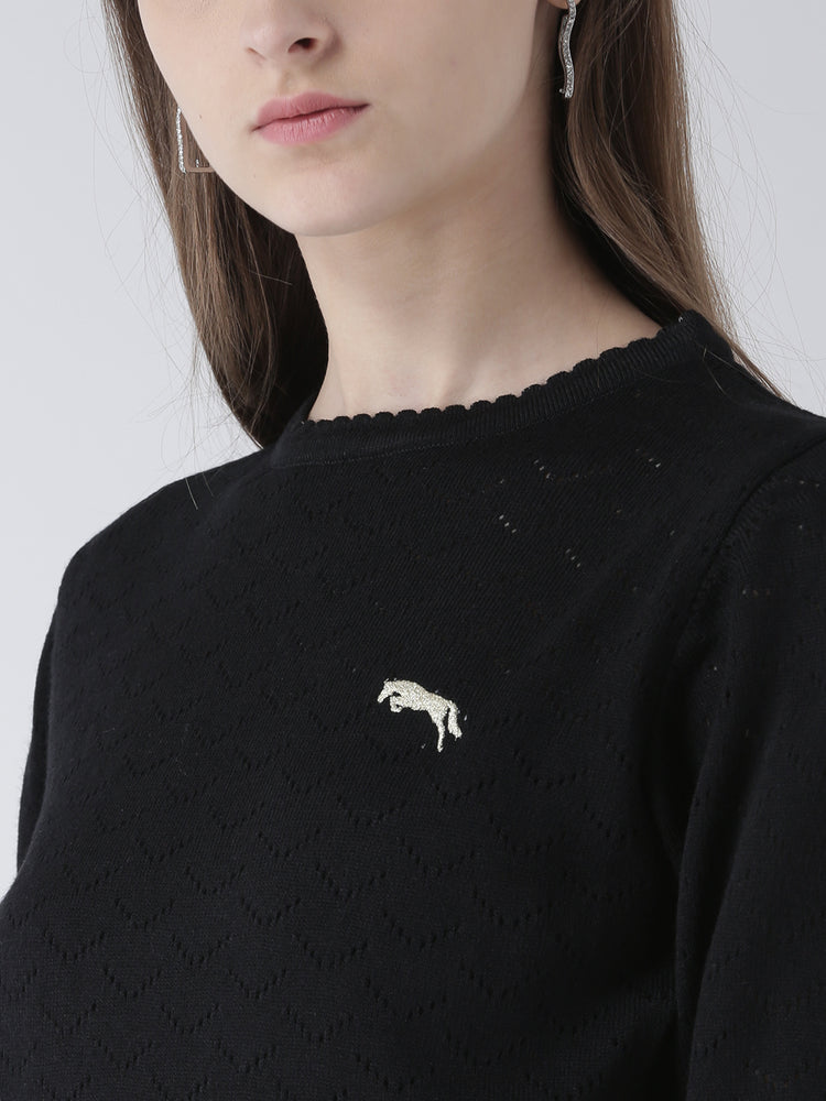 Women Black Self Design Pullover - JUMP USA