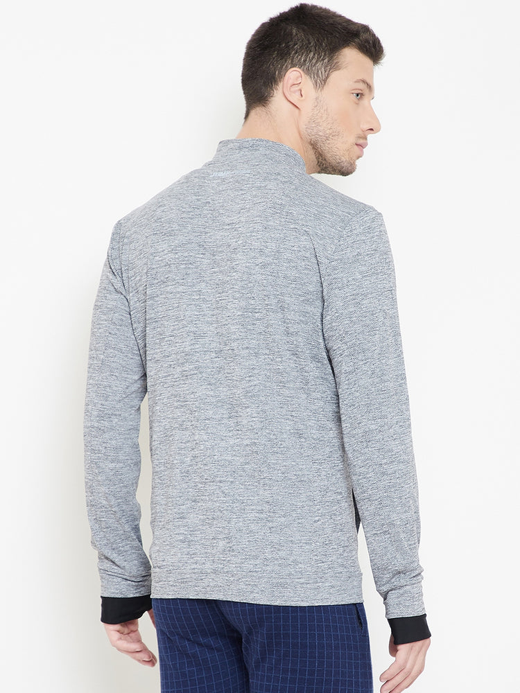 JUMP USA Men Grey Melange Self Design Active wear Jacket - JUMP USA
