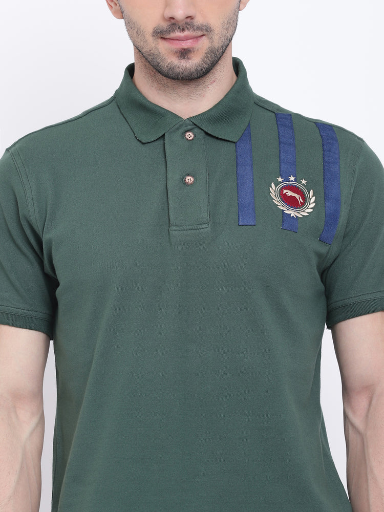 Men Casual Solid Green Polo Collar T-Shirt - JUMP USA