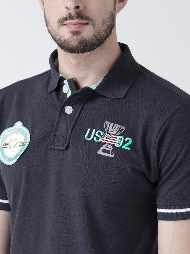 Men Navy Blue Solid Polo T-shirt - JUMP USA