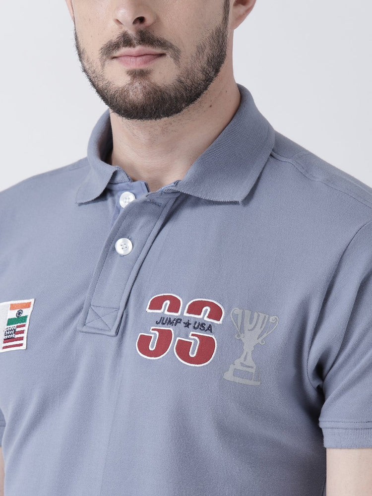 Men Blue Solid Polo T-shirt - JUMP USA