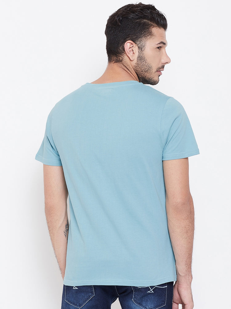 Men Blue Solid Round Neck T-shirt - JUMP USA