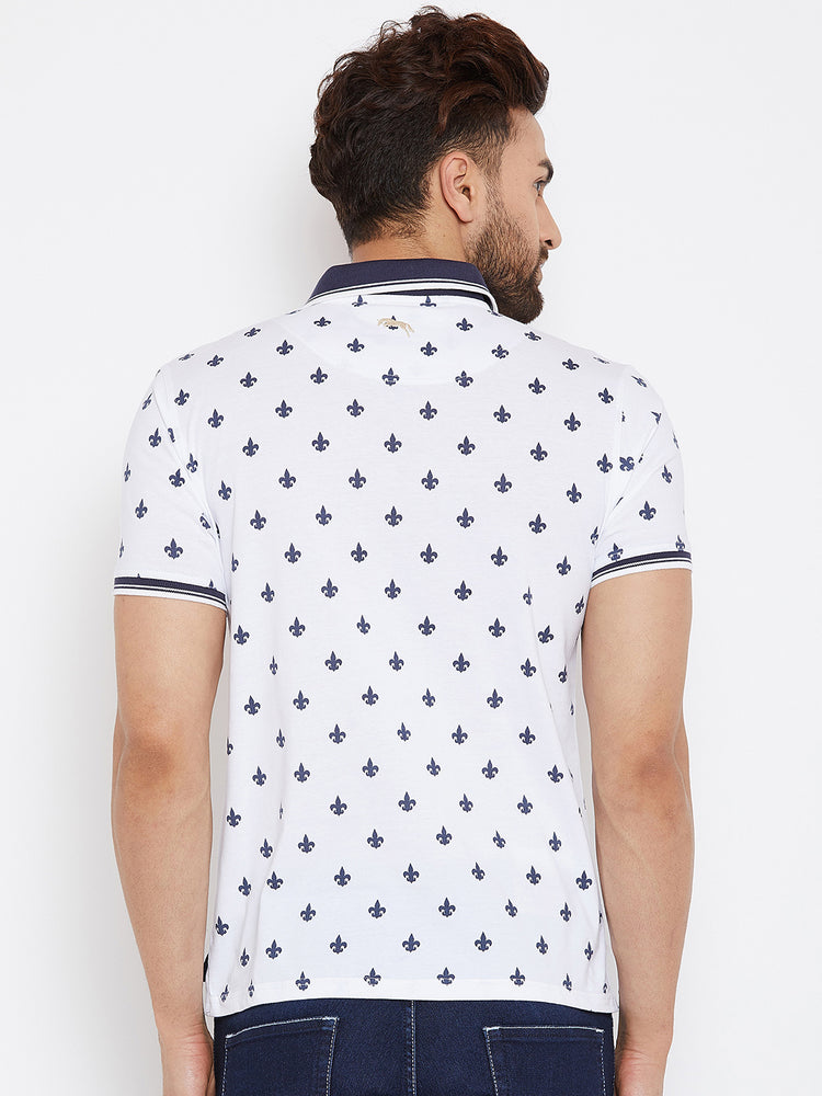 JUMP USA Men White Printed Polo Collar T-Shirt - JUMP USA
