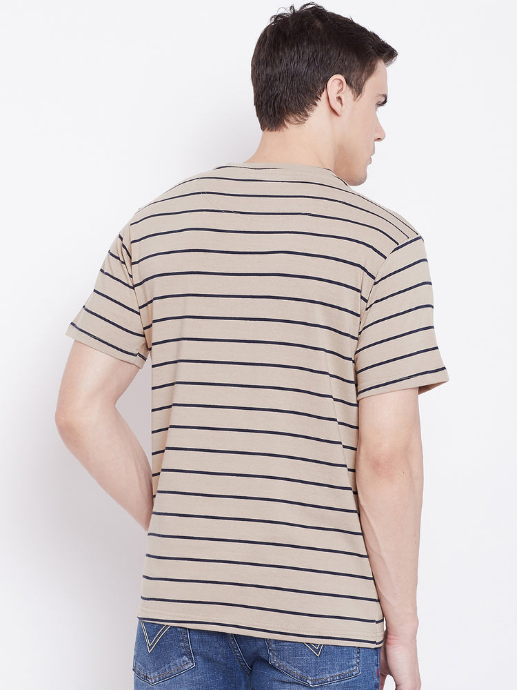 JUMP USA Men Beige Striped Round Neck T-shirt - JUMP USA