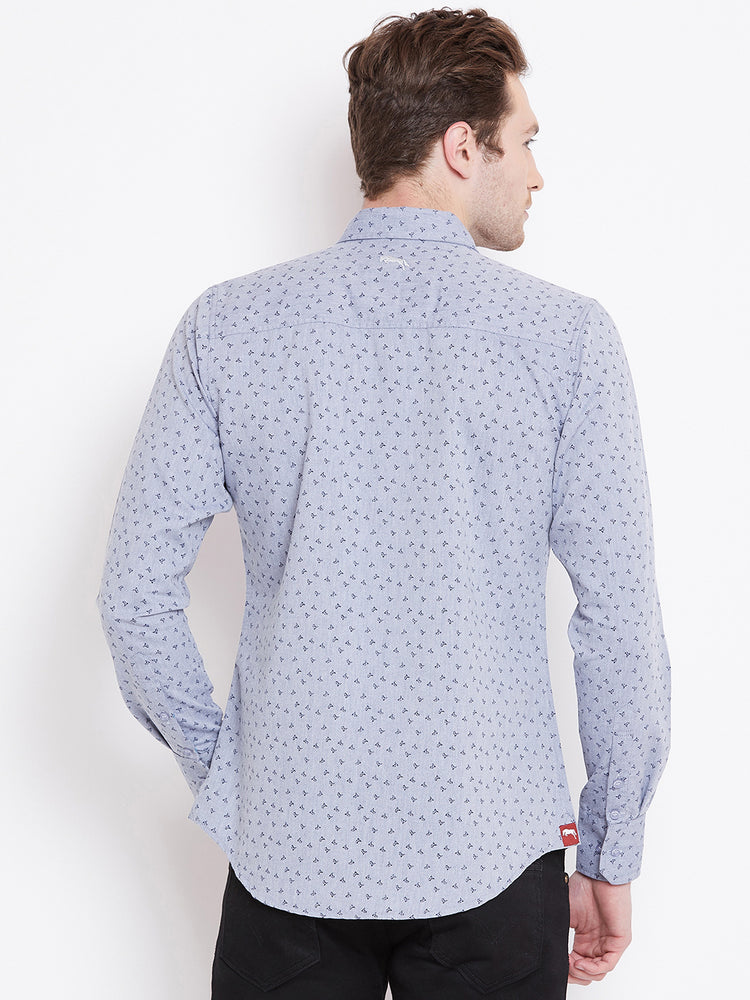 Men White Printed Casual Slim Fit Shirts - JUMP USA