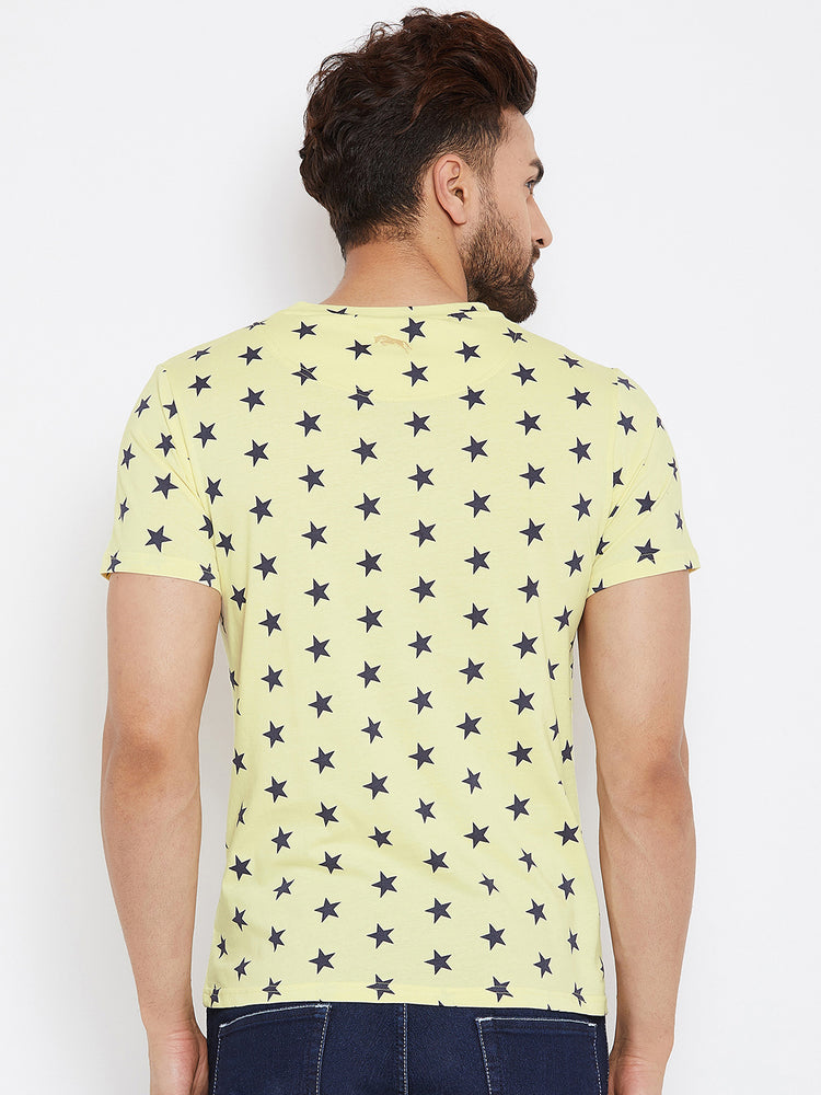 JUMP USA Men Yellow Printed Round Neck T-Shirt - JUMP USA