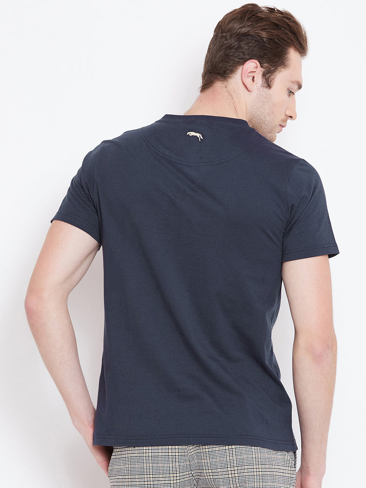 Men Navy Blue Printed Casual T-shirt - JUMP USA