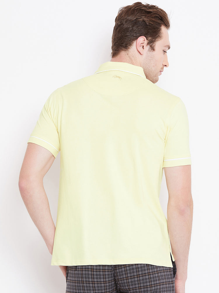 Men Yellow Solid Casual Polo T-shirts - JUMP USA