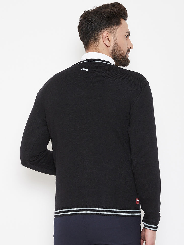 JUMP USA Men Black Self Design Sweater - JUMP USA