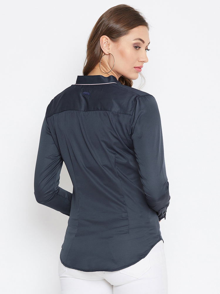JUMP USA Women Navy Blue Solid Casual Shirts - JUMP USA