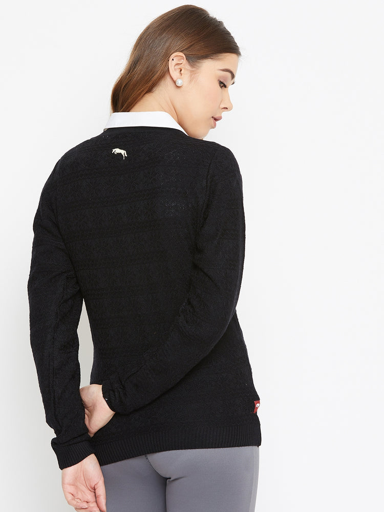 JUMP USA Women Black Self Design Sweater - JUMP USA