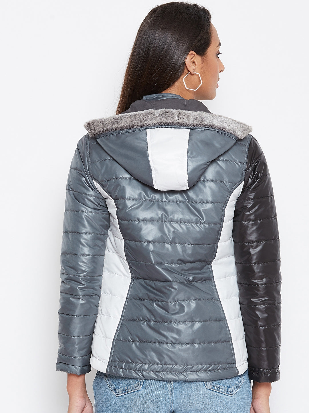 JUMP USA Women Grey Colourblocked Bomber Jacket - JUMP USA