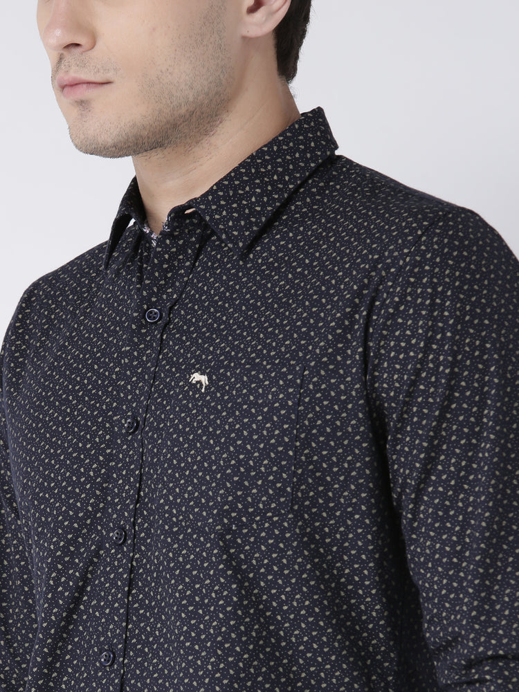 Men Casual Printed Navy Blue Shirts - JUMP USA