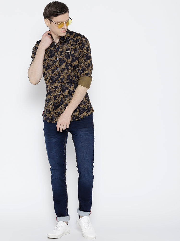 Men Beige Slim Fit Printed Casual Shirt - JUMP USA